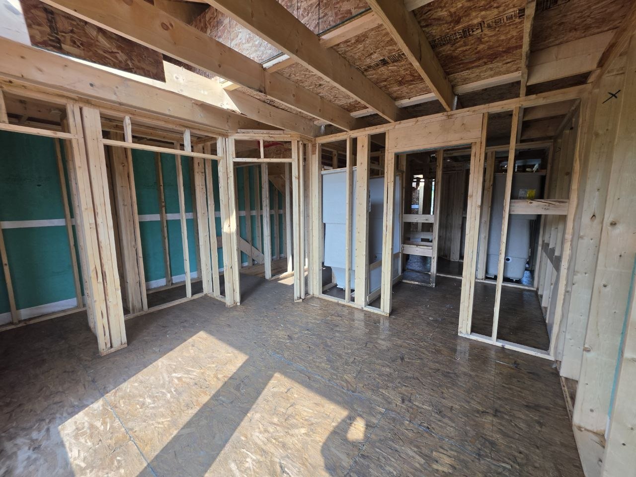 Interior framing on a main floor